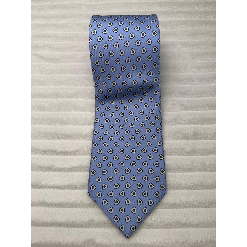 Brooks Brothers 346 Mens Pure Silk Necktie Blue Geometric Pattern Made in USA